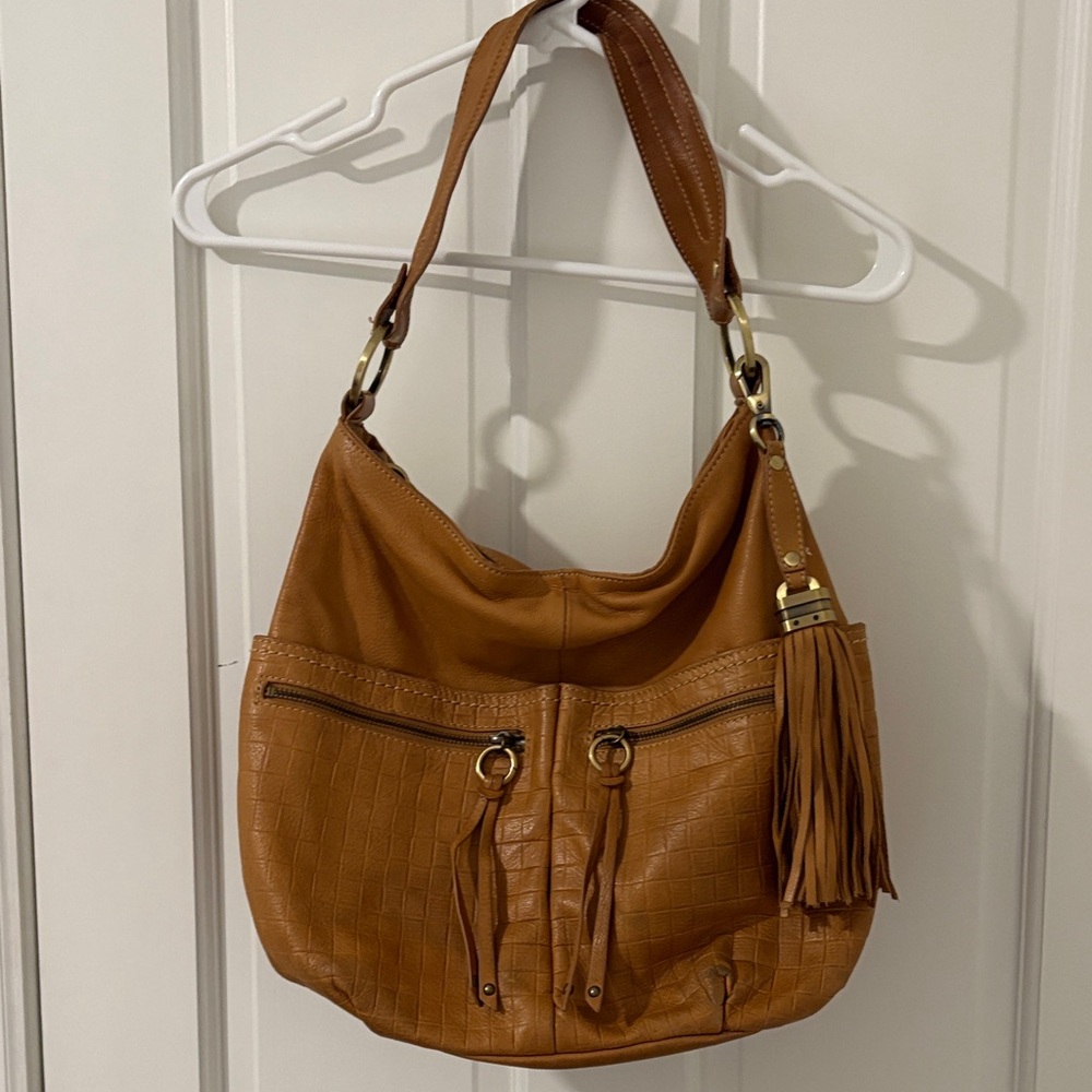 Leather Giani Bernini Caramel Hobo Bag with Tassel